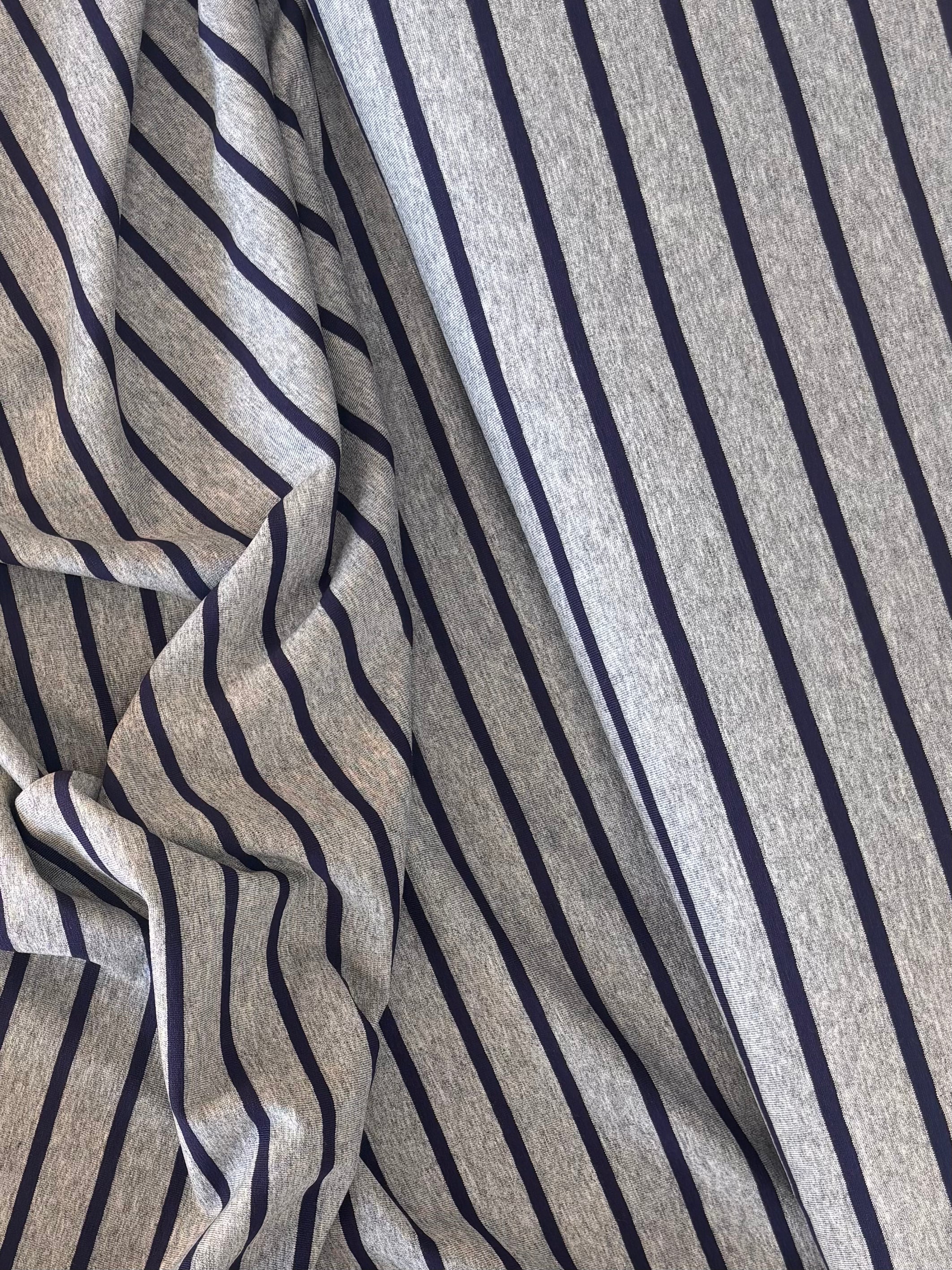 Deadstock Jersey - Heather Grey with Navy Stripe
