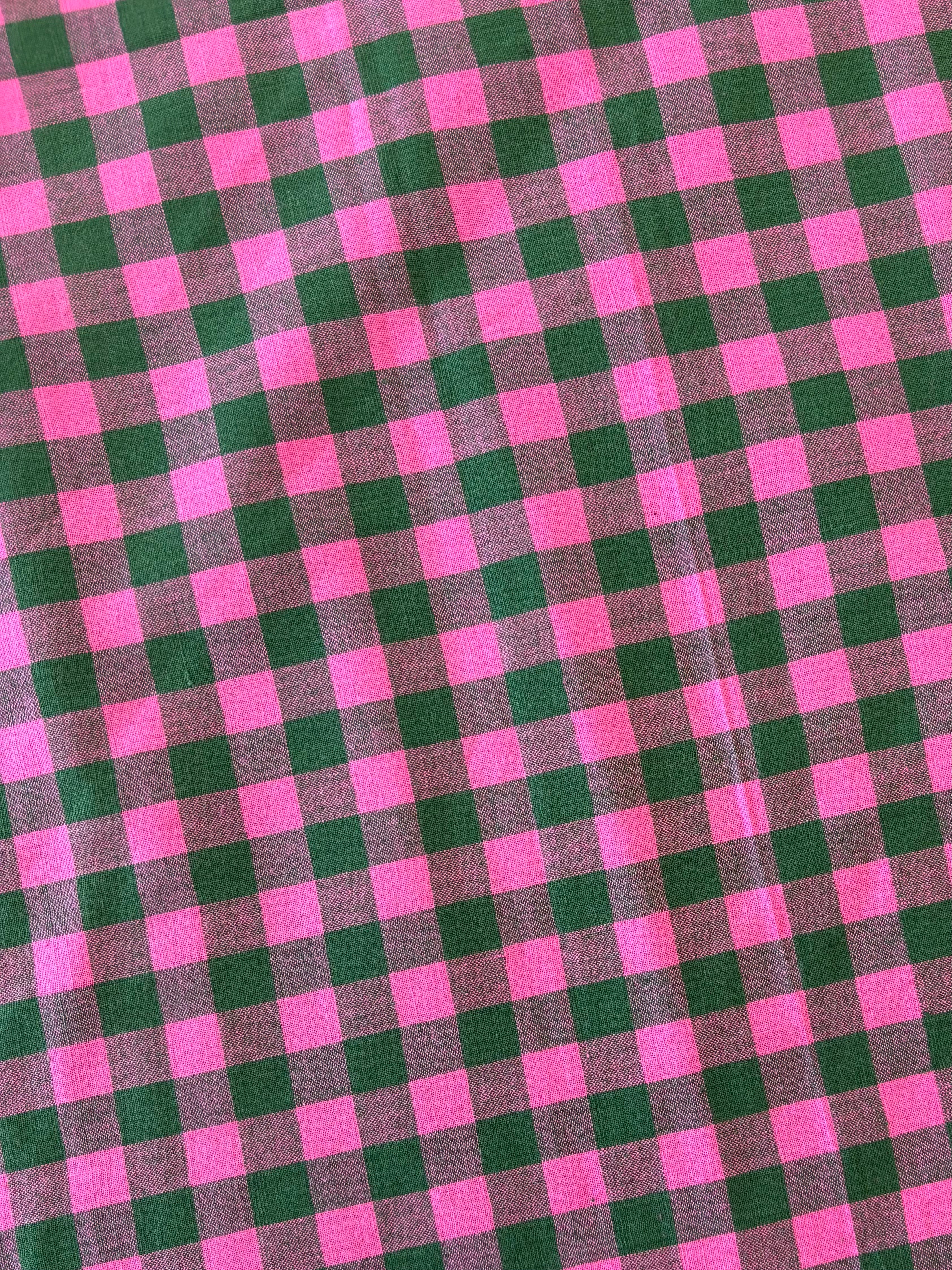 Cotton Handwoven - Green & Pink Check