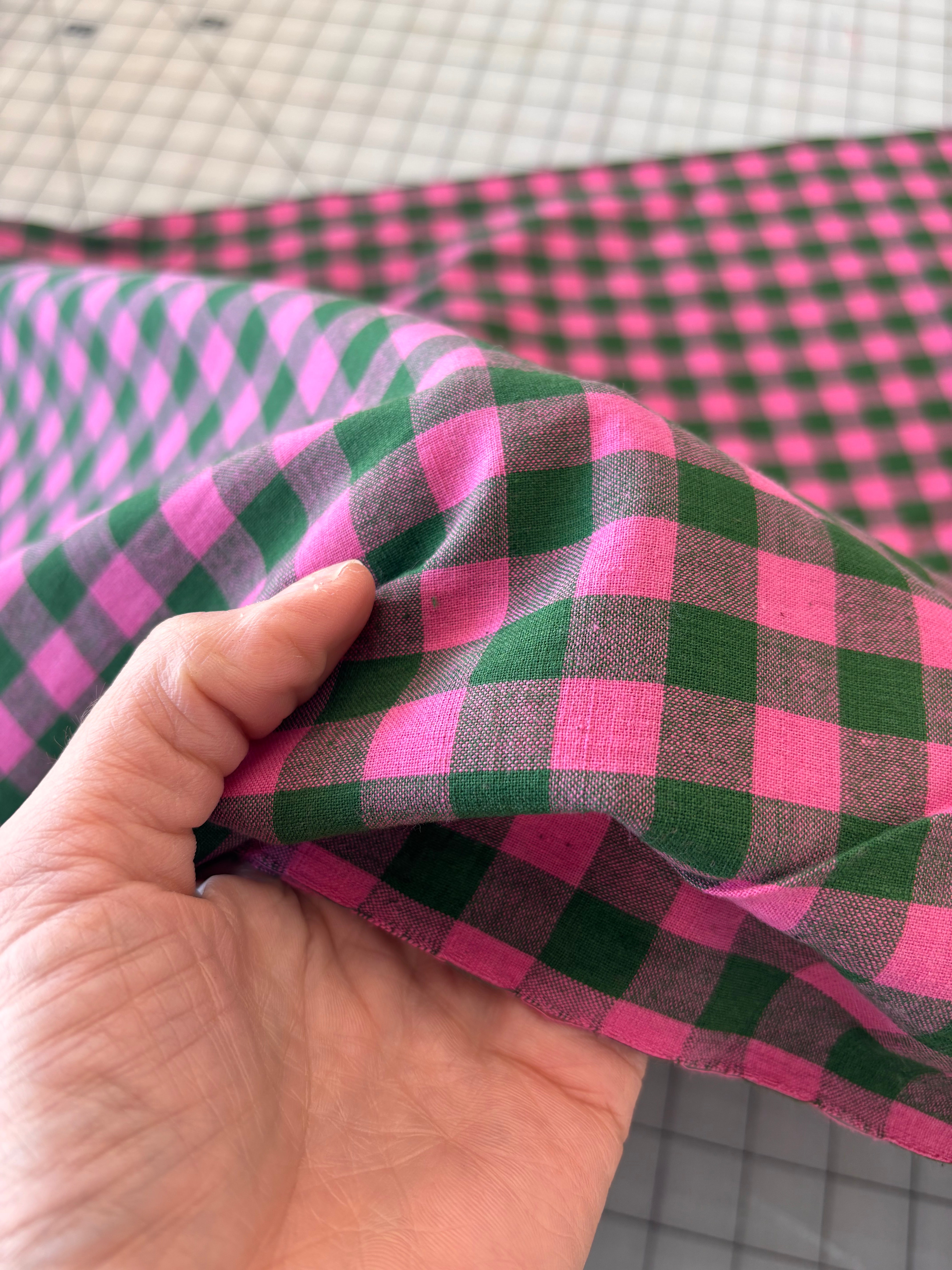 Cotton Handwoven - Green & Pink Check