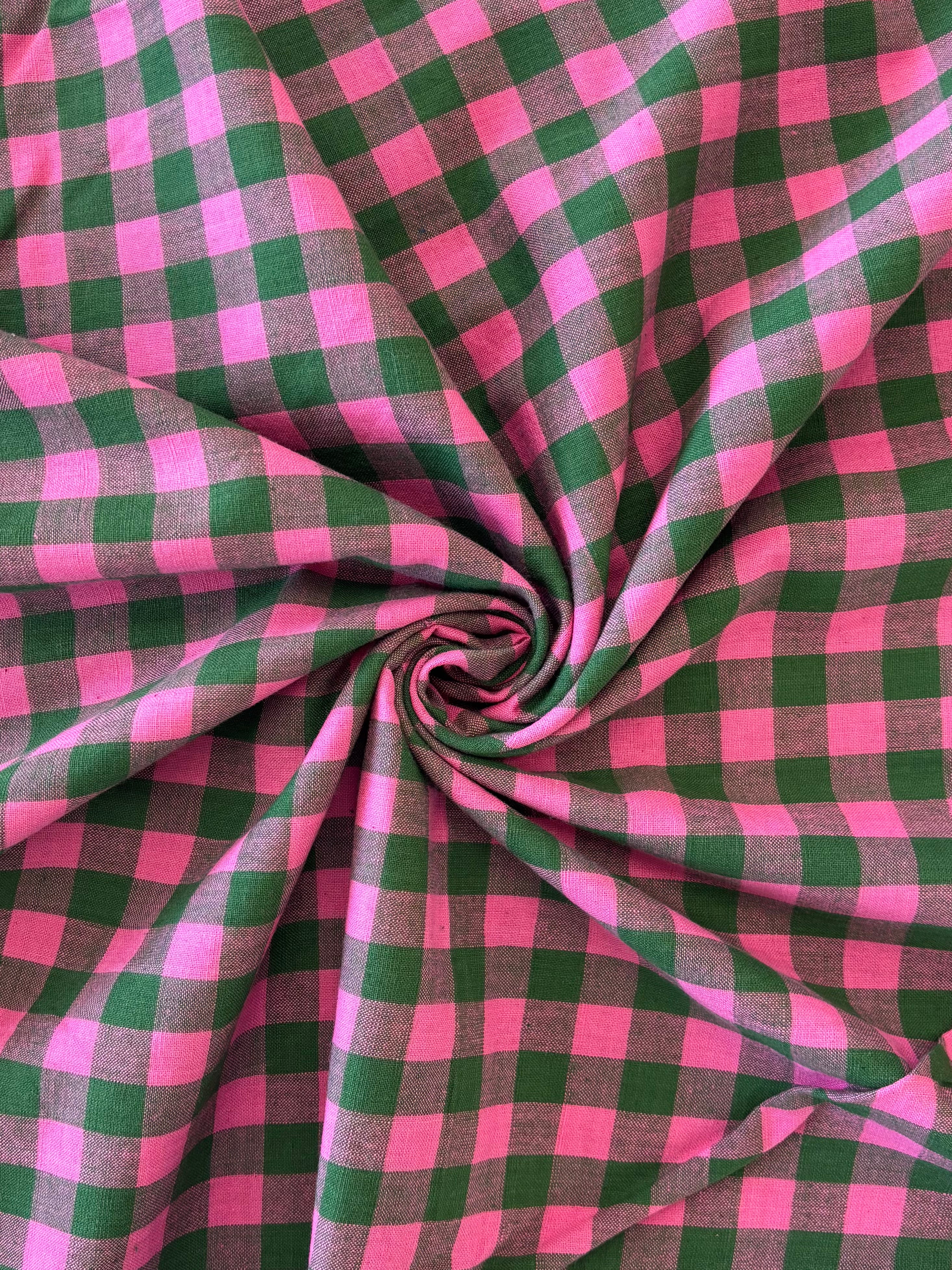 Cotton Handwoven - Green & Pink Check