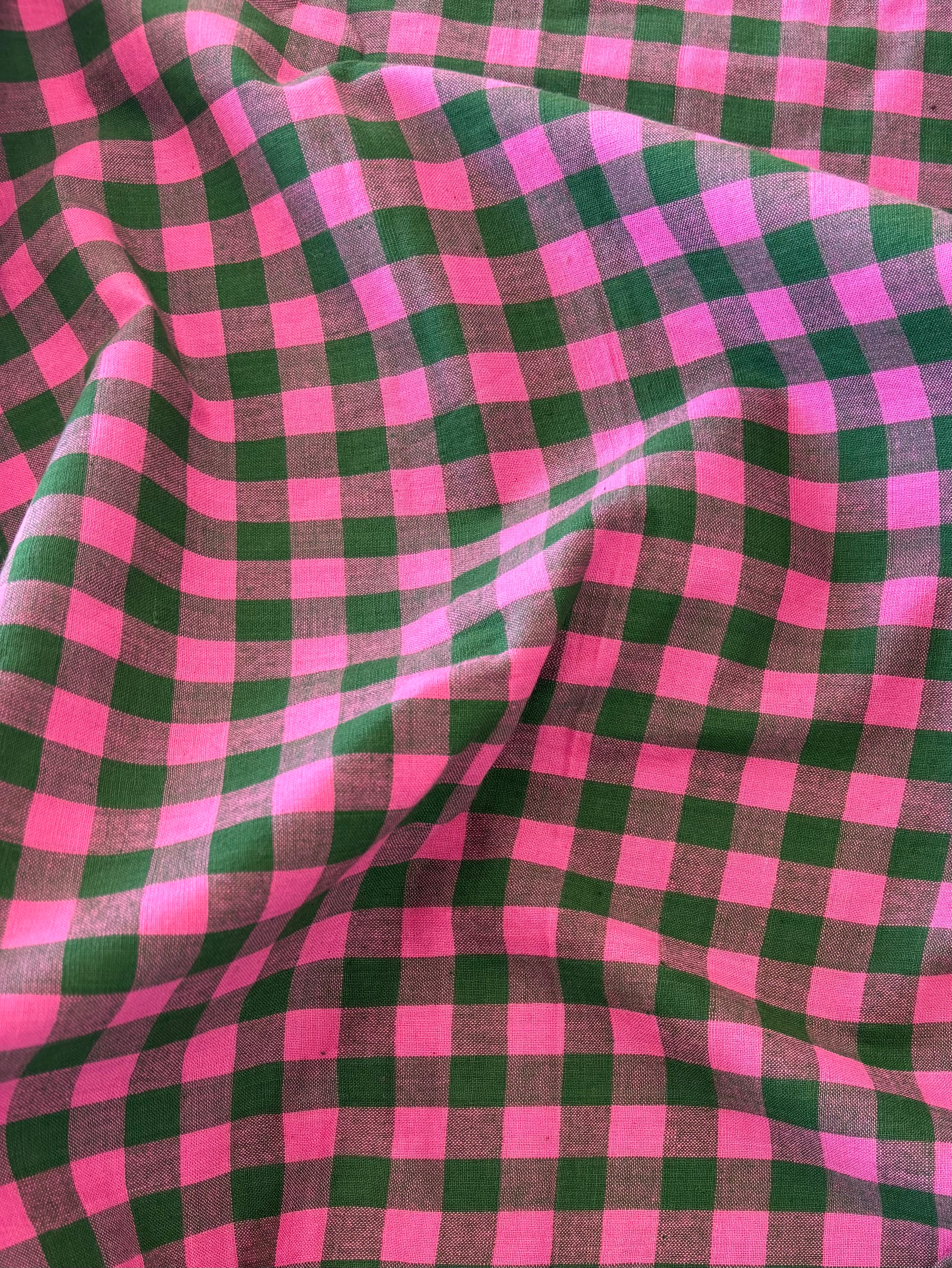 Cotton Handwoven - Green & Pink Check
