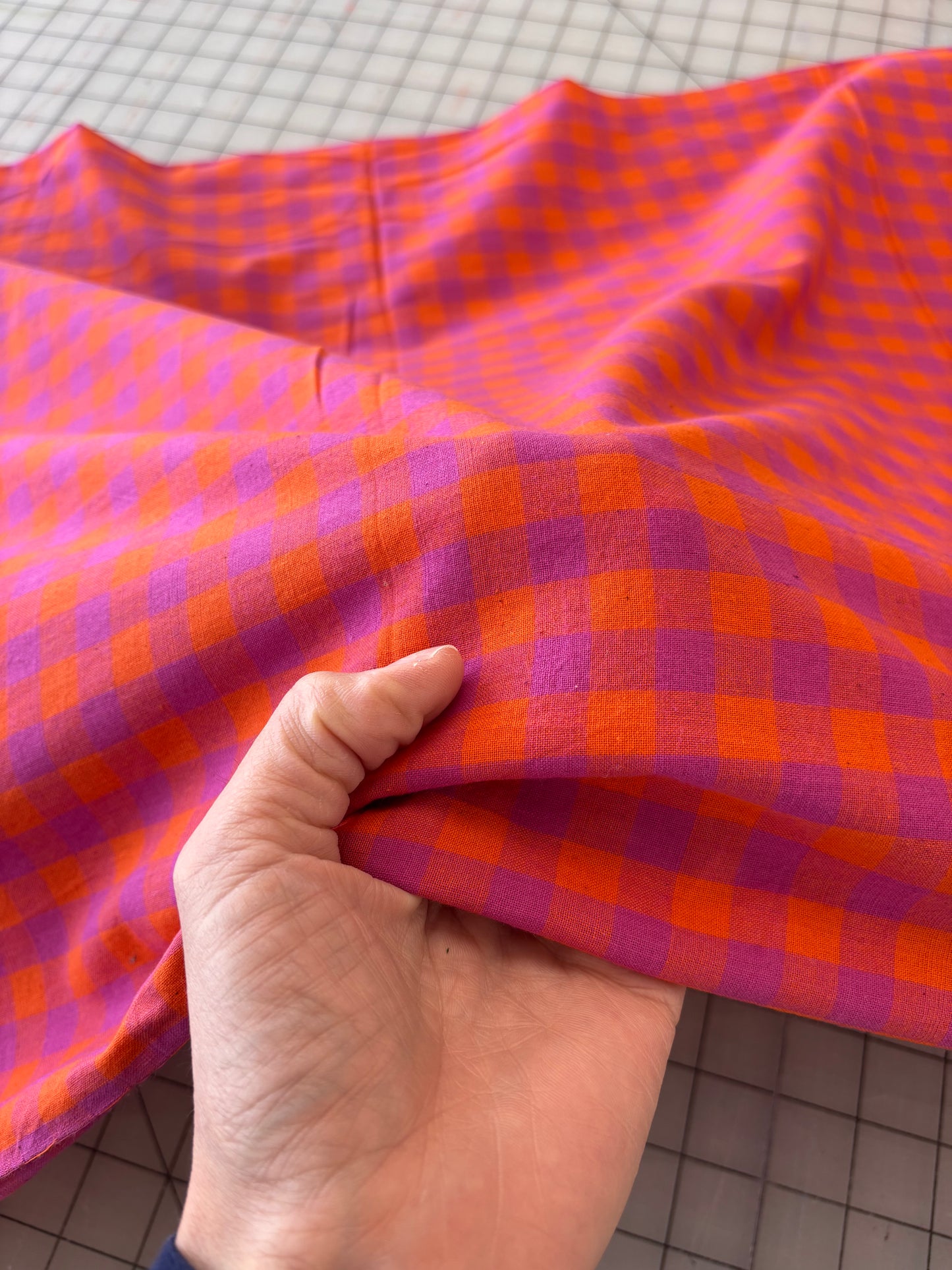 Cotton Handwoven - Fuschia and Orange Check