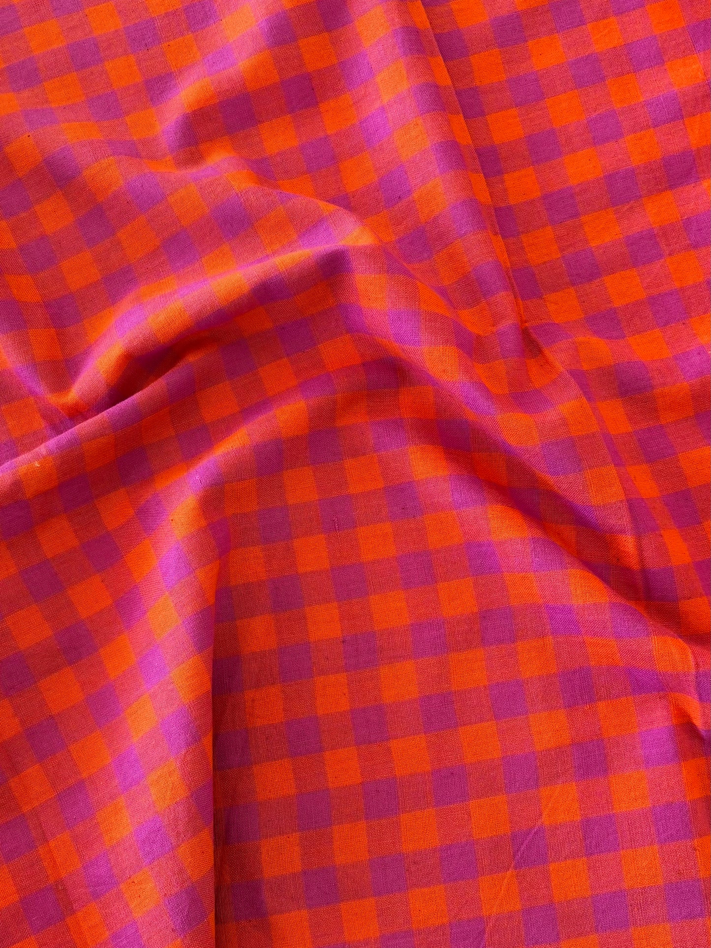 Cotton Handwoven - Fuschia and Orange Check