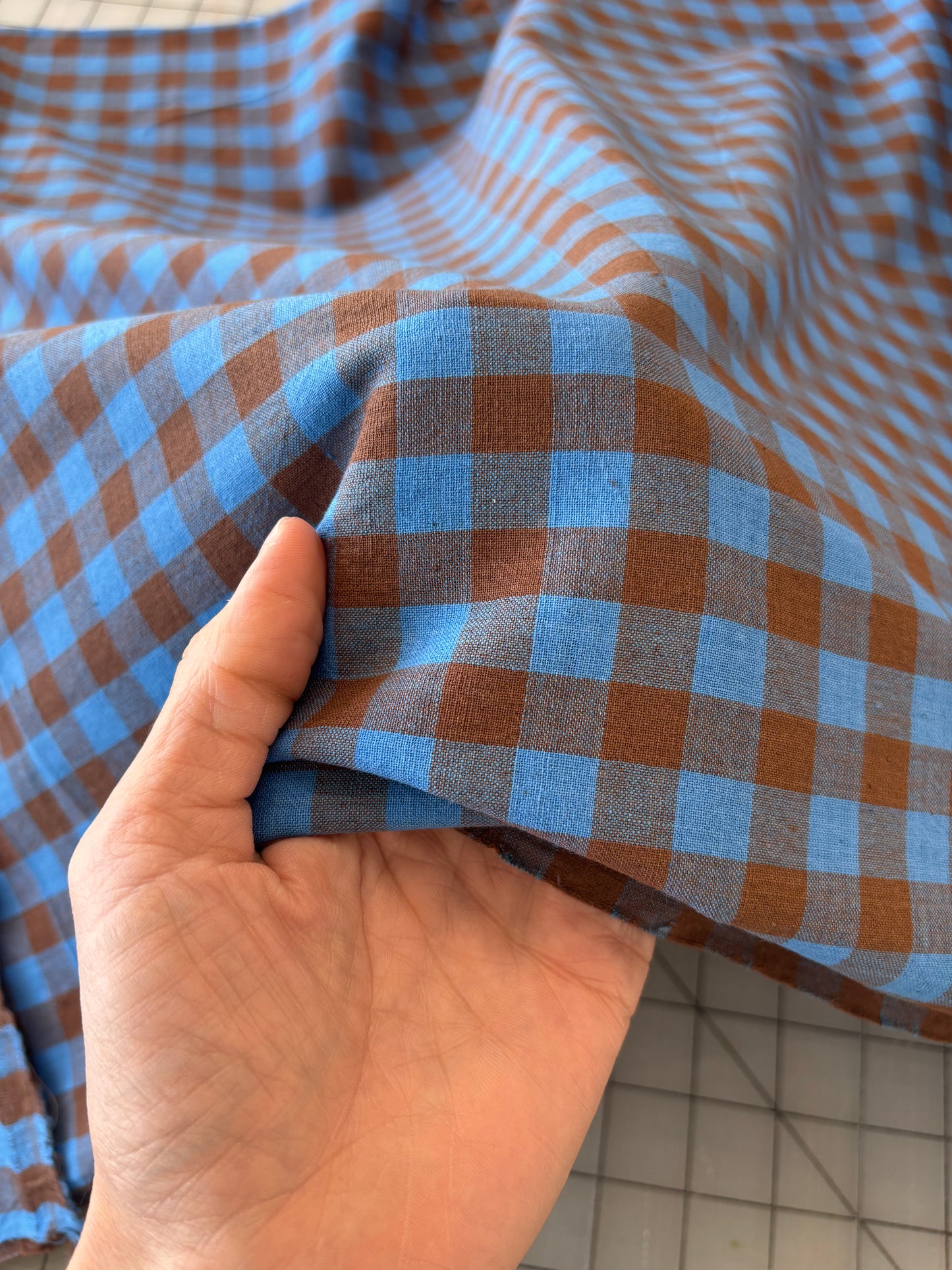 Cotton Handwoven - Blue & Brown Check