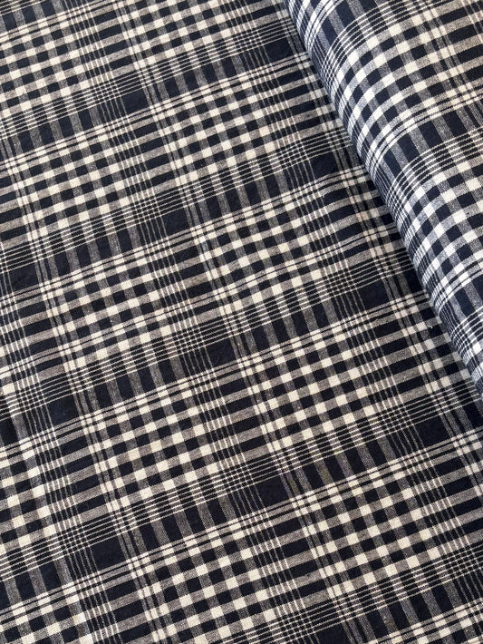 Cotton Handwoven - Black  and White Plaid