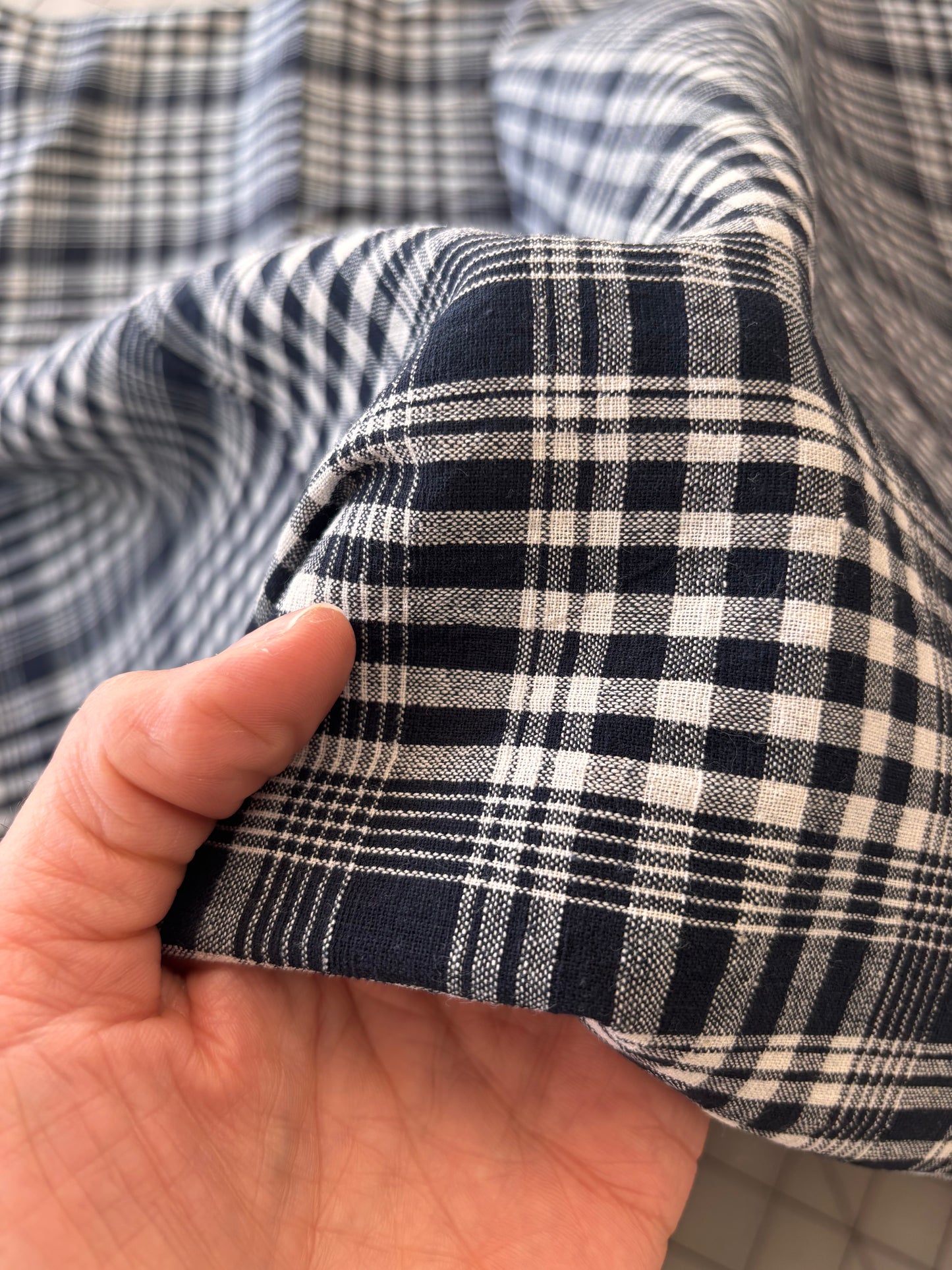 Cotton Handwoven - Black  and White Plaid