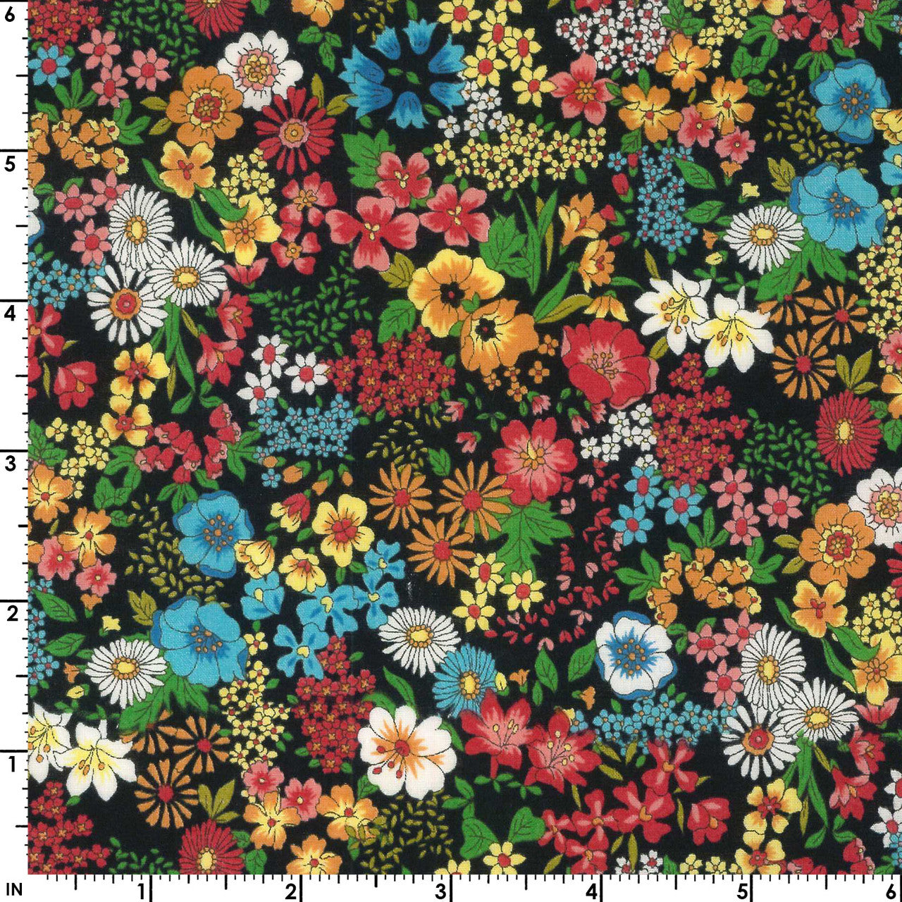 Kokka -  Black Floral Cotton Lawn