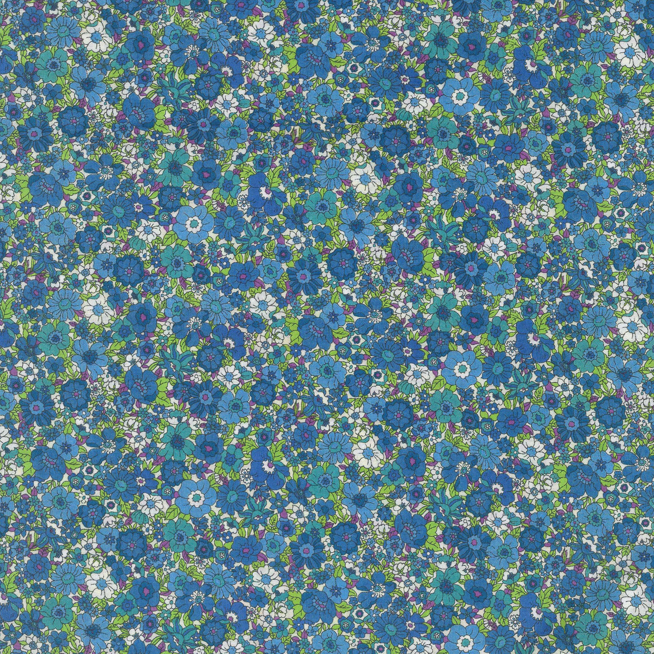 Kokka - Blue Floral Cotton Lawn