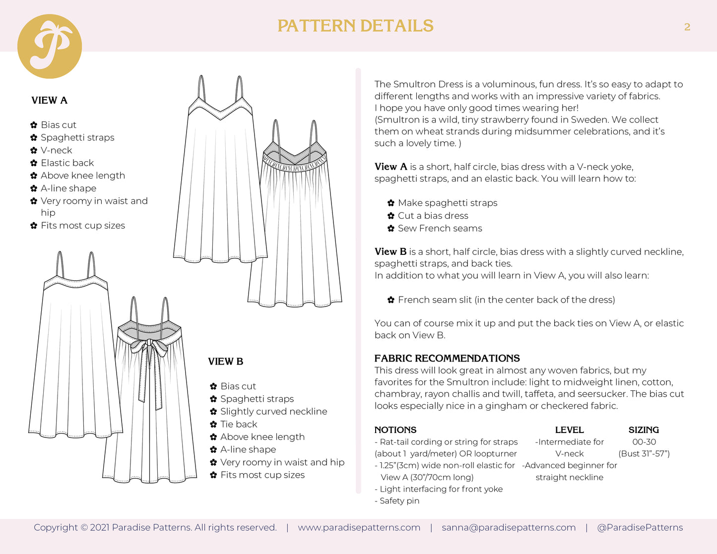 Paradise Patterns Smultron Dress - PDF Pattern