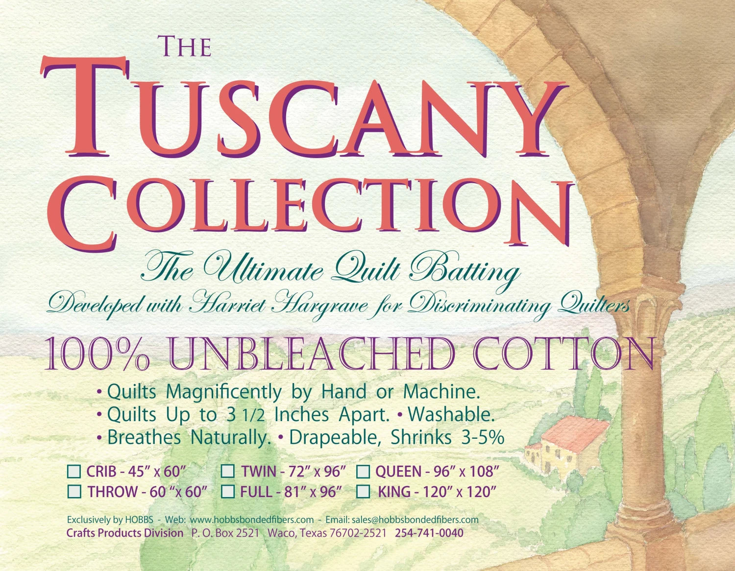 Tuscany 100% Cotton Batting - 45in x 60in (Crib Size)