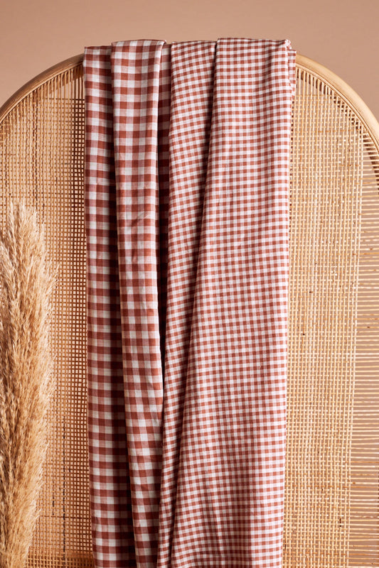 Oeko-Tex Certified Chestnut Gingham Double Gauze