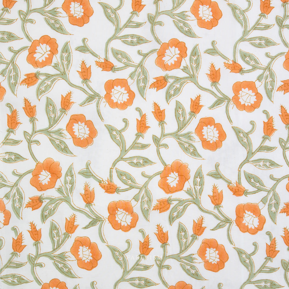Indian Block Print: Trumpet Vines in Sage