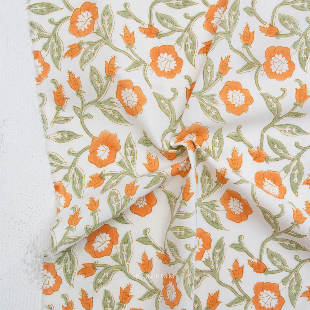 Indian Block Print: Trumpet Vines in Sage
