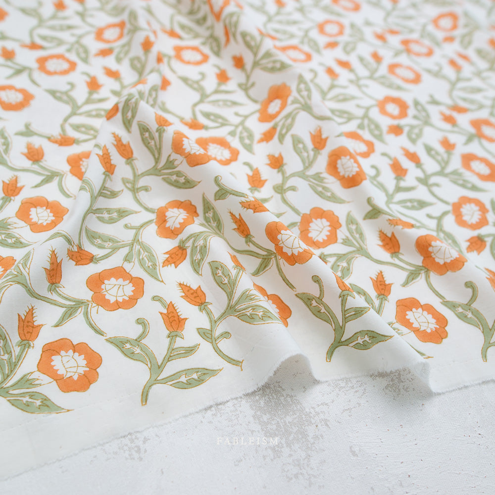 Indian Block Print: Trumpet Vines in Sage