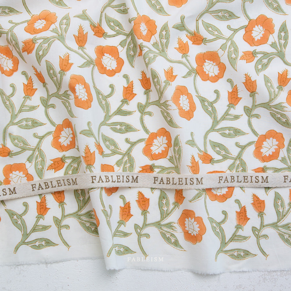 Indian Block Print: Trumpet Vines in Sage