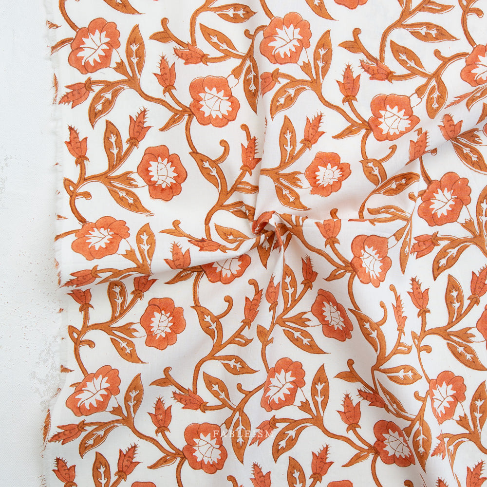 Indian Block Print: Trumpet Vines in Sienna