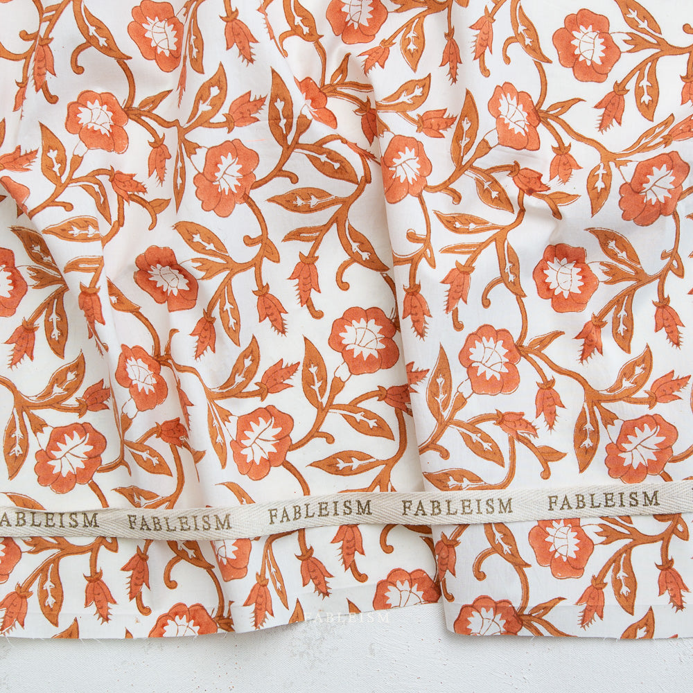 Indian Block Print: Trumpet Vines in Sienna
