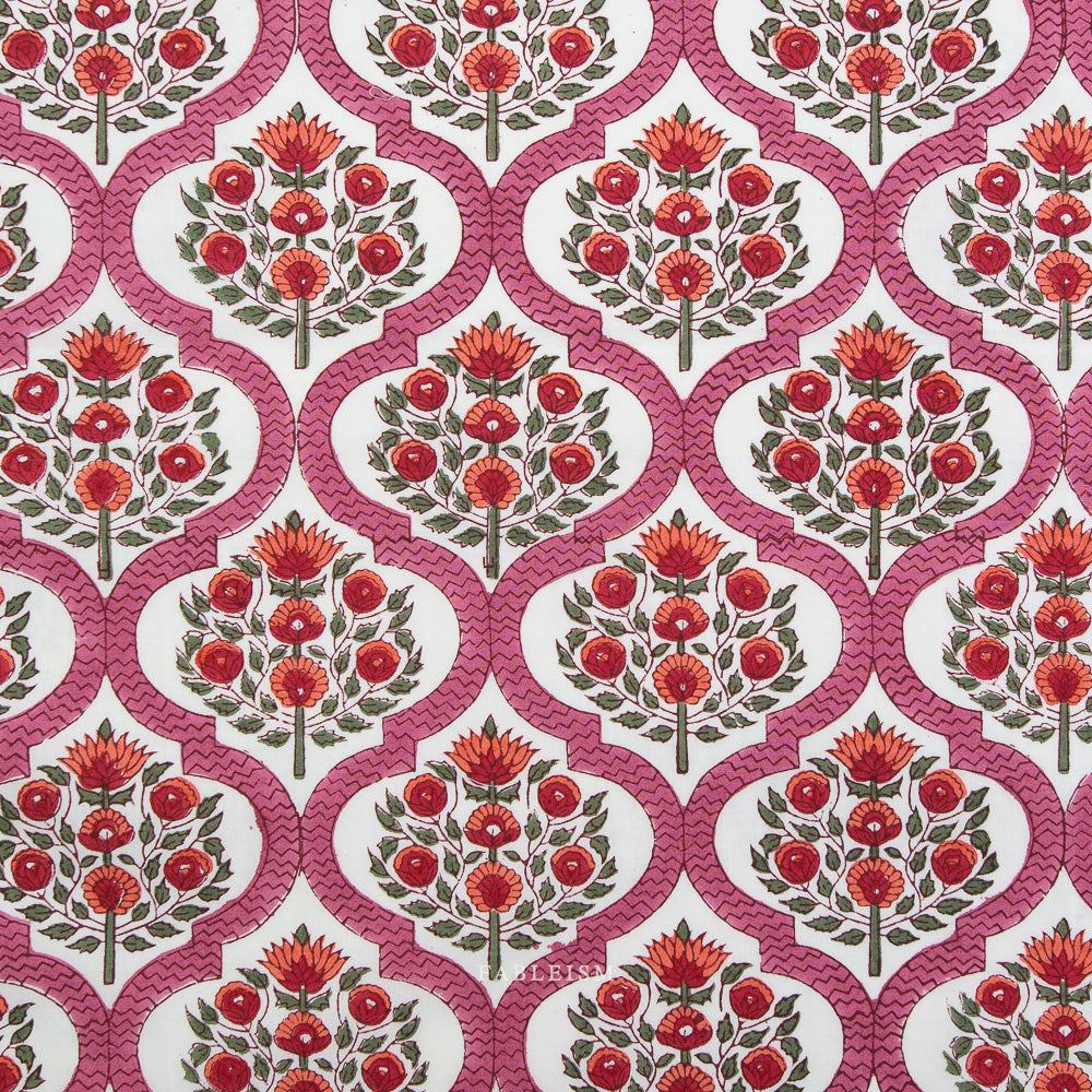 Indian Block Print: Lattice Floral in Pink