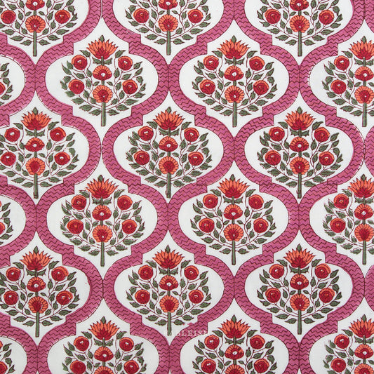Indian Block Print: Lattice Floral in Pink