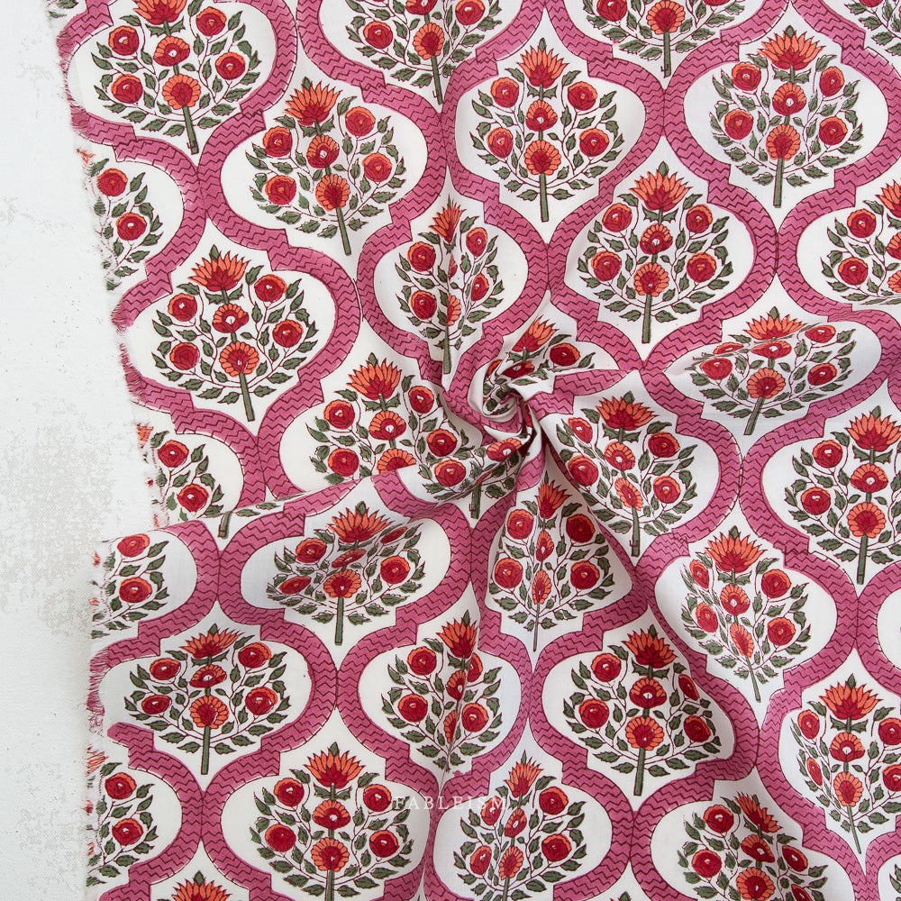 Indian Block Print: Lattice Floral in Pink