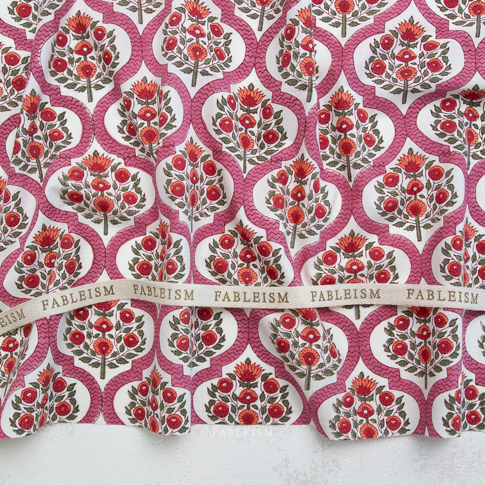 Indian Block Print: Lattice Floral in Pink