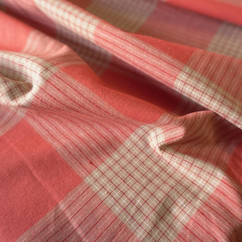 Terracotta & Cream Cotton Linen Check