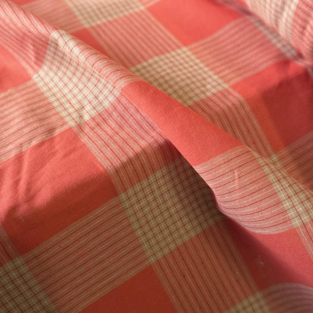 Terracotta & Cream Cotton Linen Check