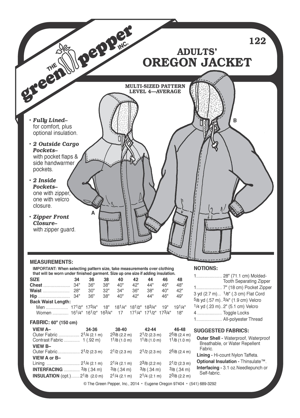 Oregon Pattern 122 – Adult's Oregon Jacket Pattern – Open Studio Sewing