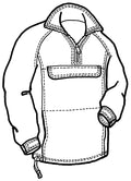 line drawing of a pullover with a front pouch