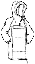 Pen an ink drawing of long anorak sewing pattern.