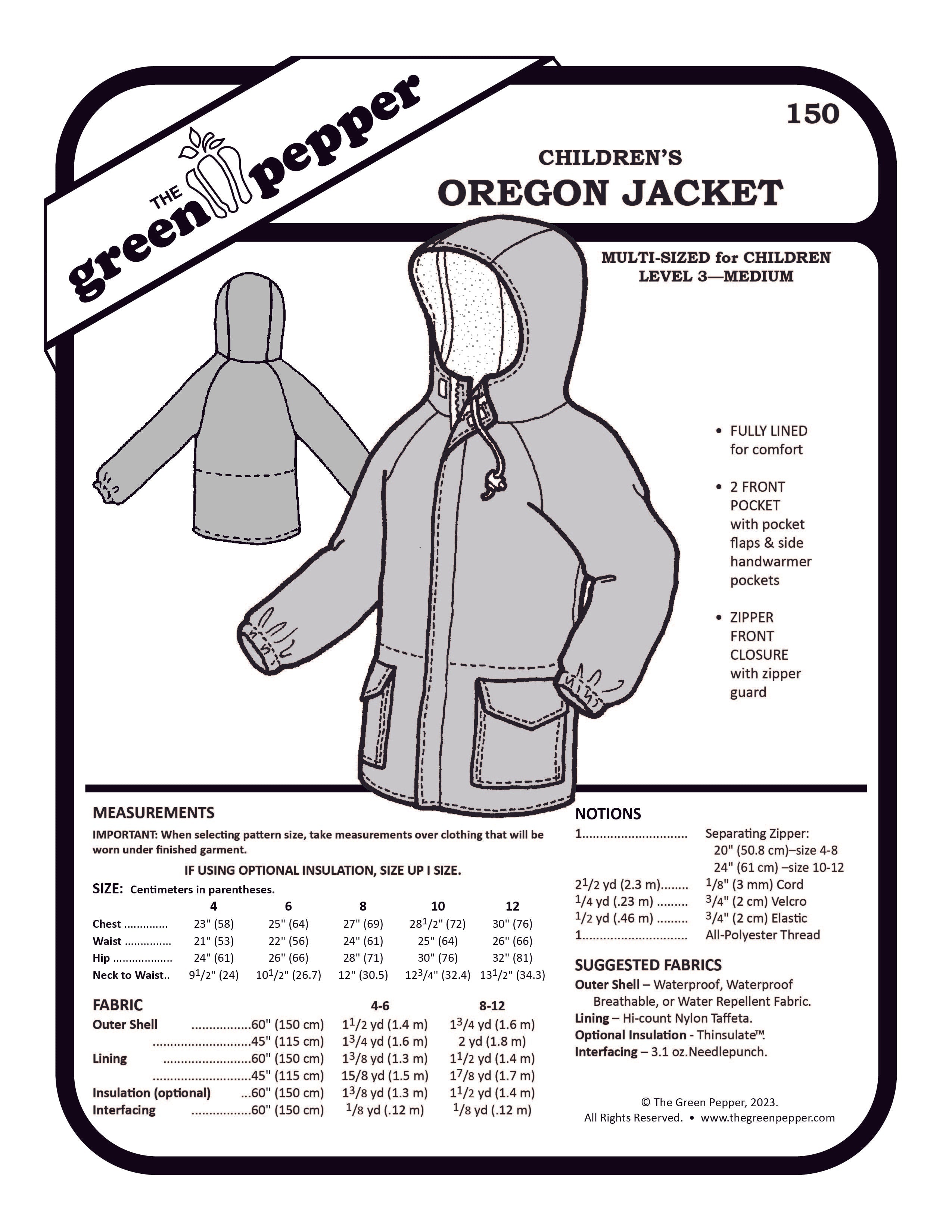 image of the cover for the Children's Oregon Jacket pattern cover.