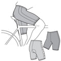 Illustration of cycling shorts with a focus on design details.