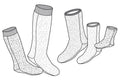 Five polar socks black and white line drawings