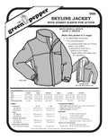 Skyline jacket pattern cover with measurements and fabric suggestions on a white background