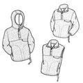 Pen and ink drawing of a polar pullover and a vest.