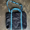 black briefcase with blue straps