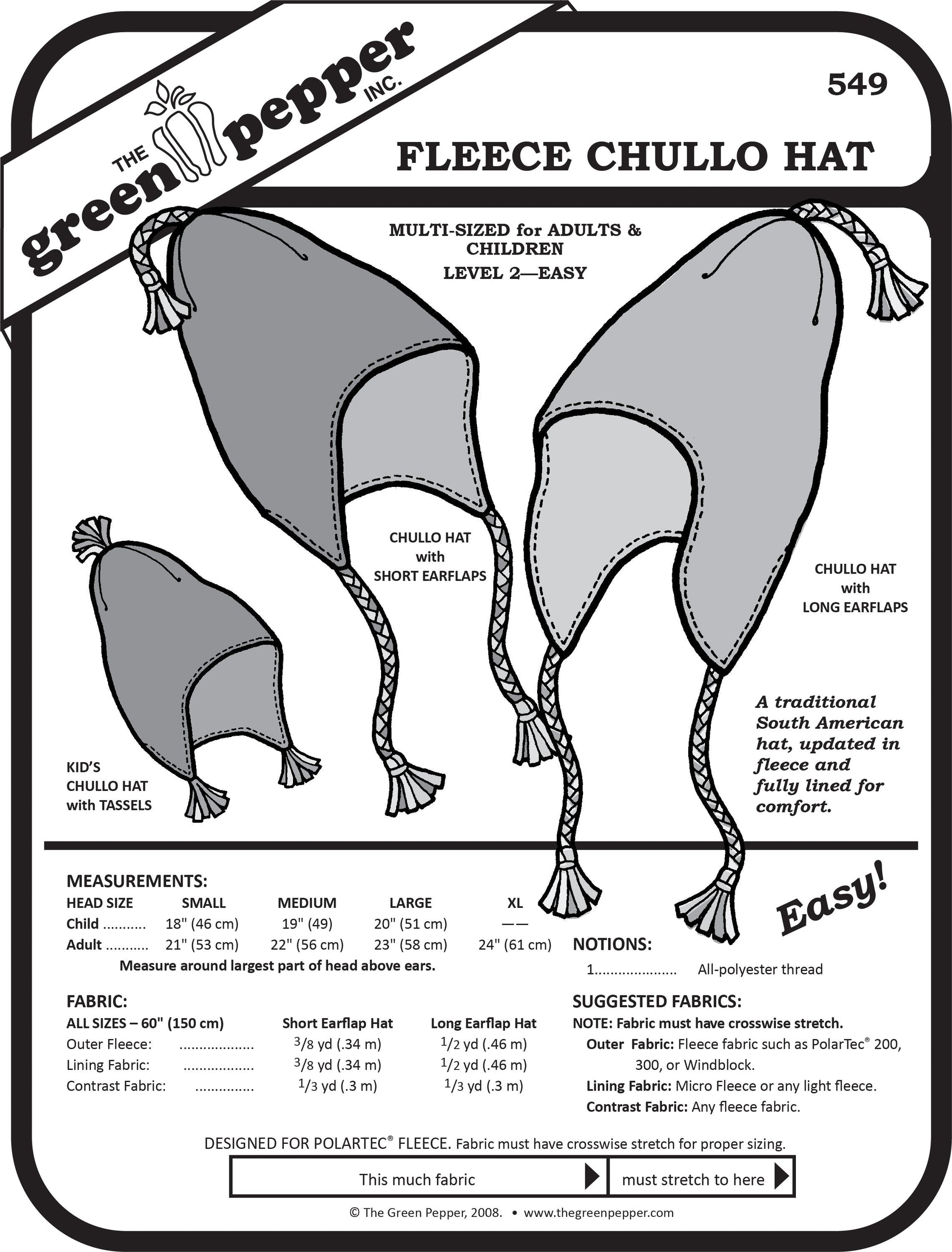 549 – Fleece Chullo Hat Pattern