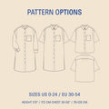 Pattern options for a shirt with various sizes and patterns on a beige background.