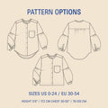 Line drawings of three shirt designs with pattern options on a beige background.